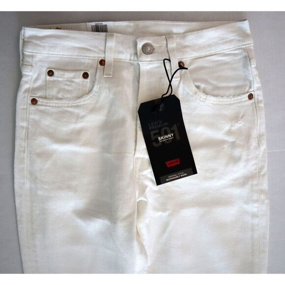Levi's 501 Women's Sz 25x28 Cloud Over White Skinny High Rise Denim Jeans $90 - Picture 4 of 10